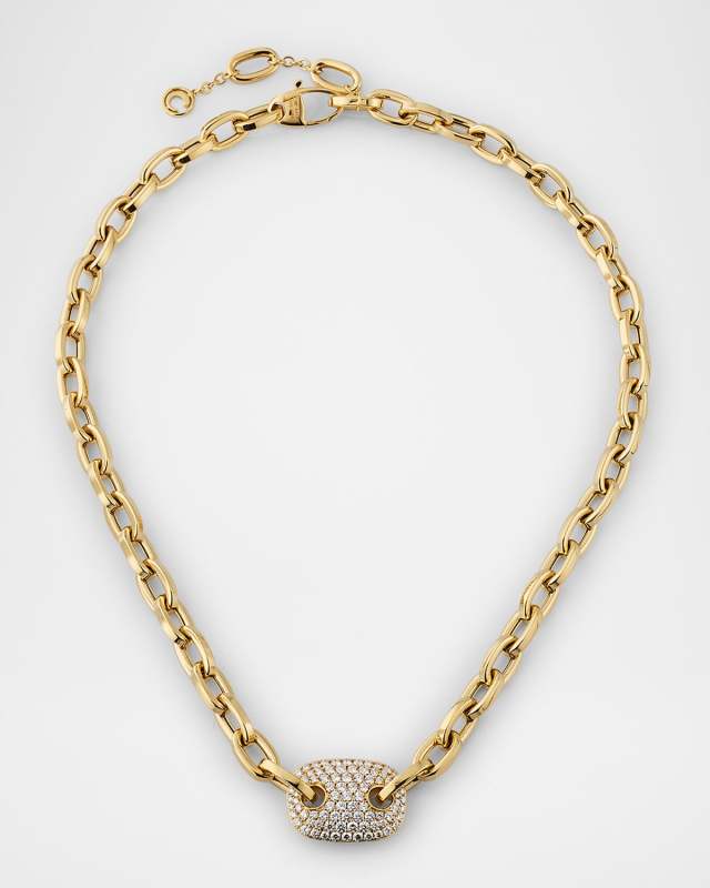 18K Yellow Gold Crivelli Pave Diamond Link Necklace